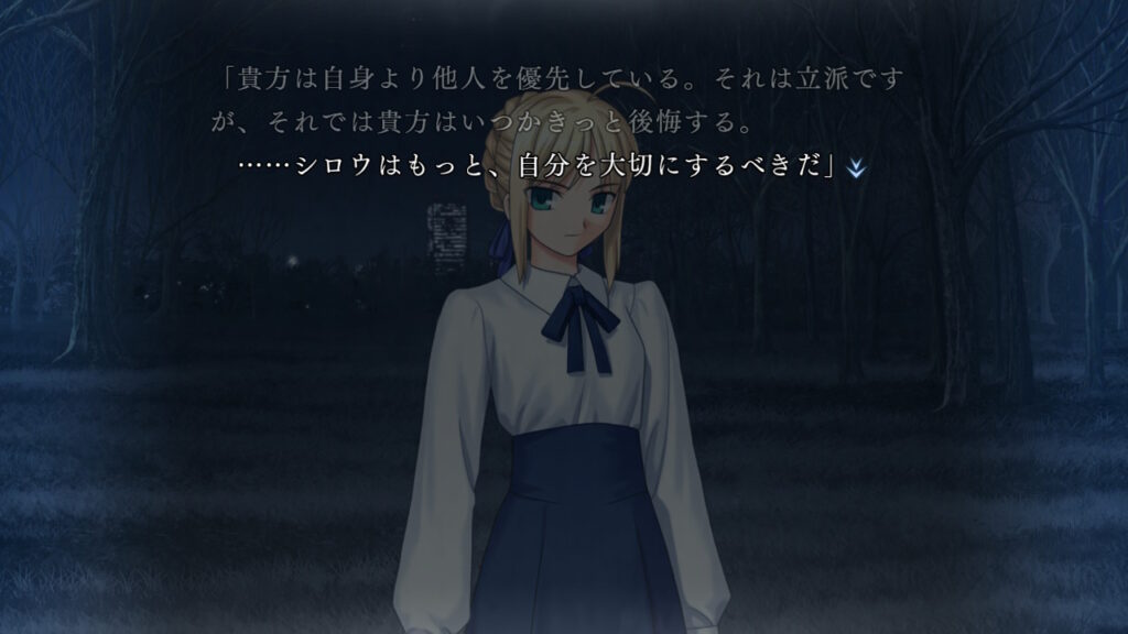 自分をもっと大事にしろと士郎に説くセイバー