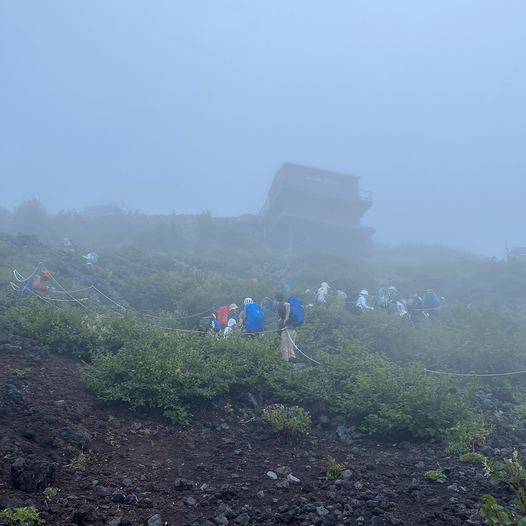 霧の中を登っていく様子